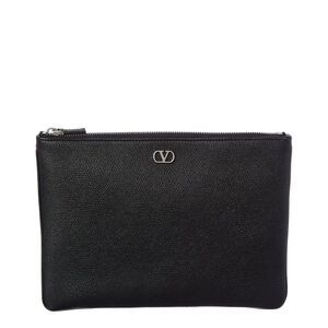 Valentino Vlogo Signature Leather Pouch, Black